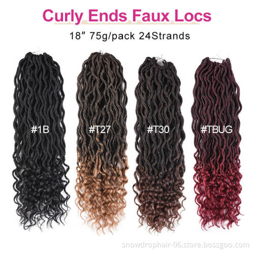 Julianna Goddess Faux Locs Curly Ends Crochet Braids Soft Faux Loc Crochet Braid Hair Wavy Prestretched Synthetic Braiding Hair